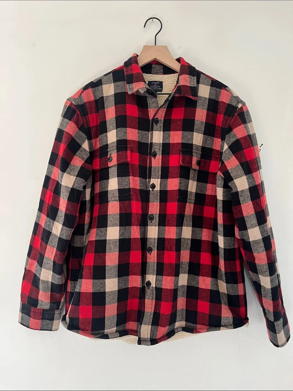 J. Crew Red, Black & Cream Plaid Shirt Jacket